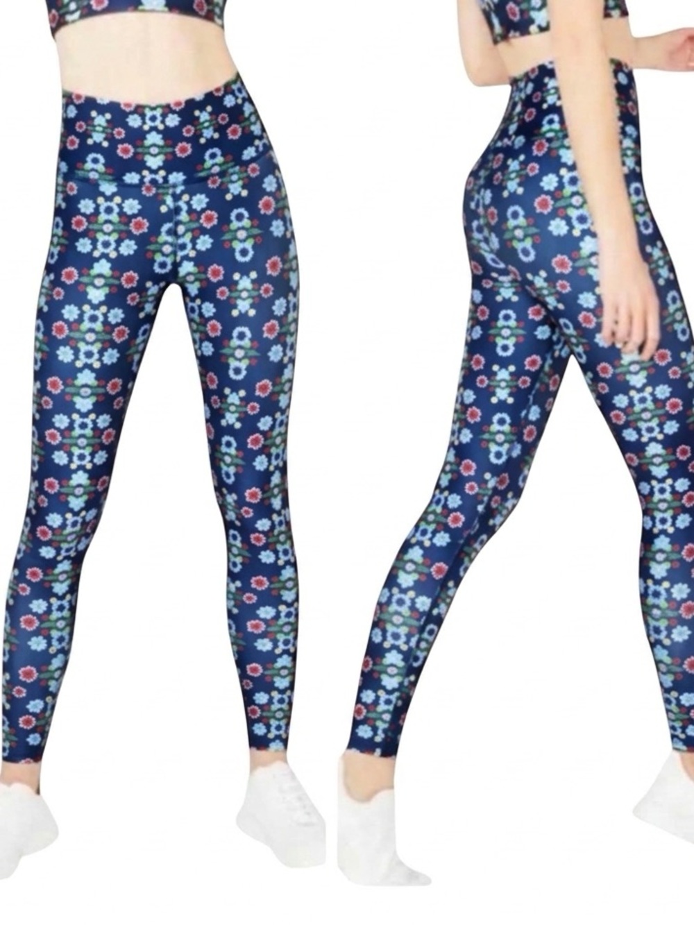 Terez High Band Blue Floral Leggings Size XS
